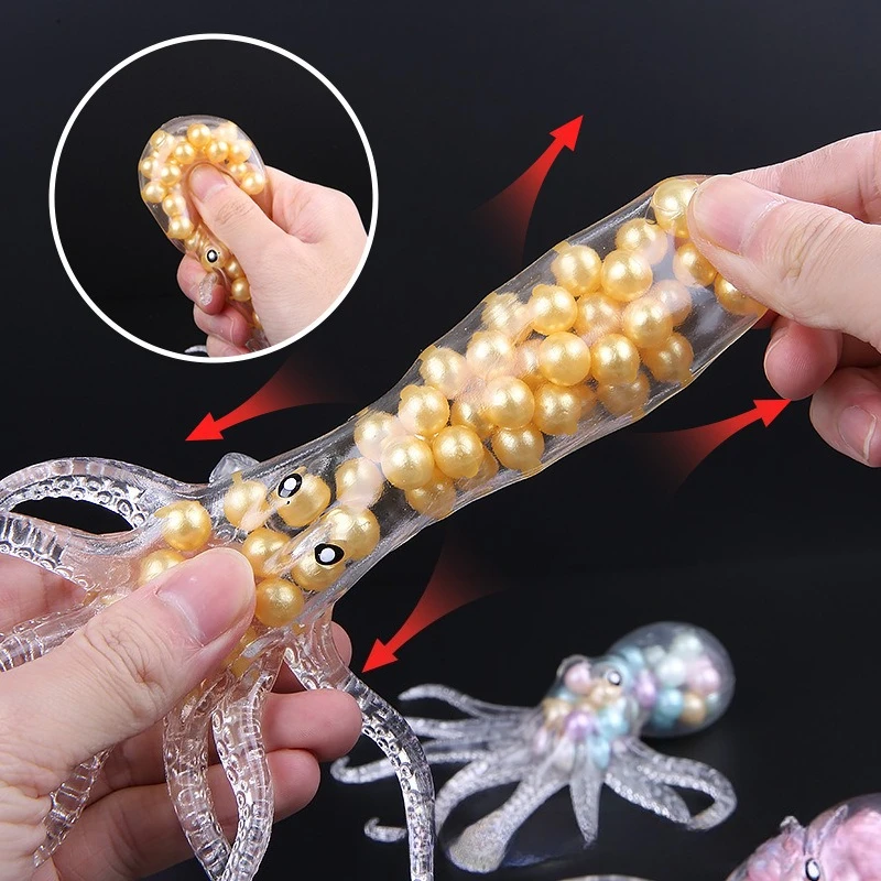 Octopus Bead Squeeze Creative Bouncy Ball Stress Relief Toy Octopus Squeeze and Stretch Mini Toy for Stress Relief