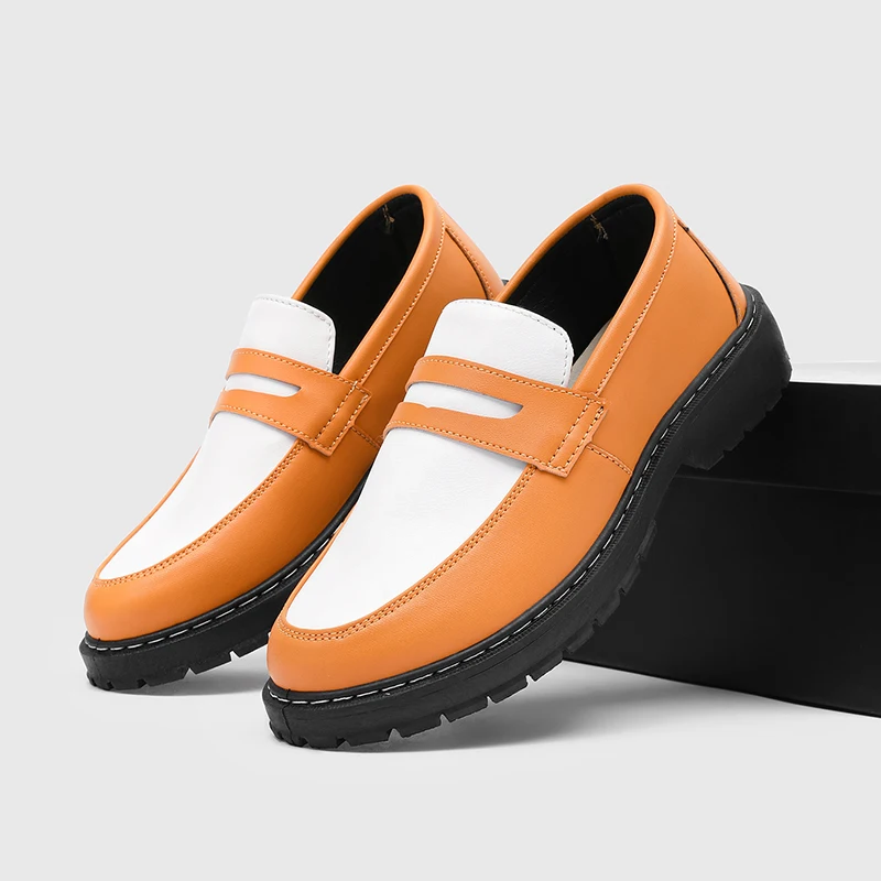 Luxury Brand Loafers Italian Men's Black and White Color Leather Shoes Slip-on Fashion Soft-soled Casual Shoes Wedding Moccasin