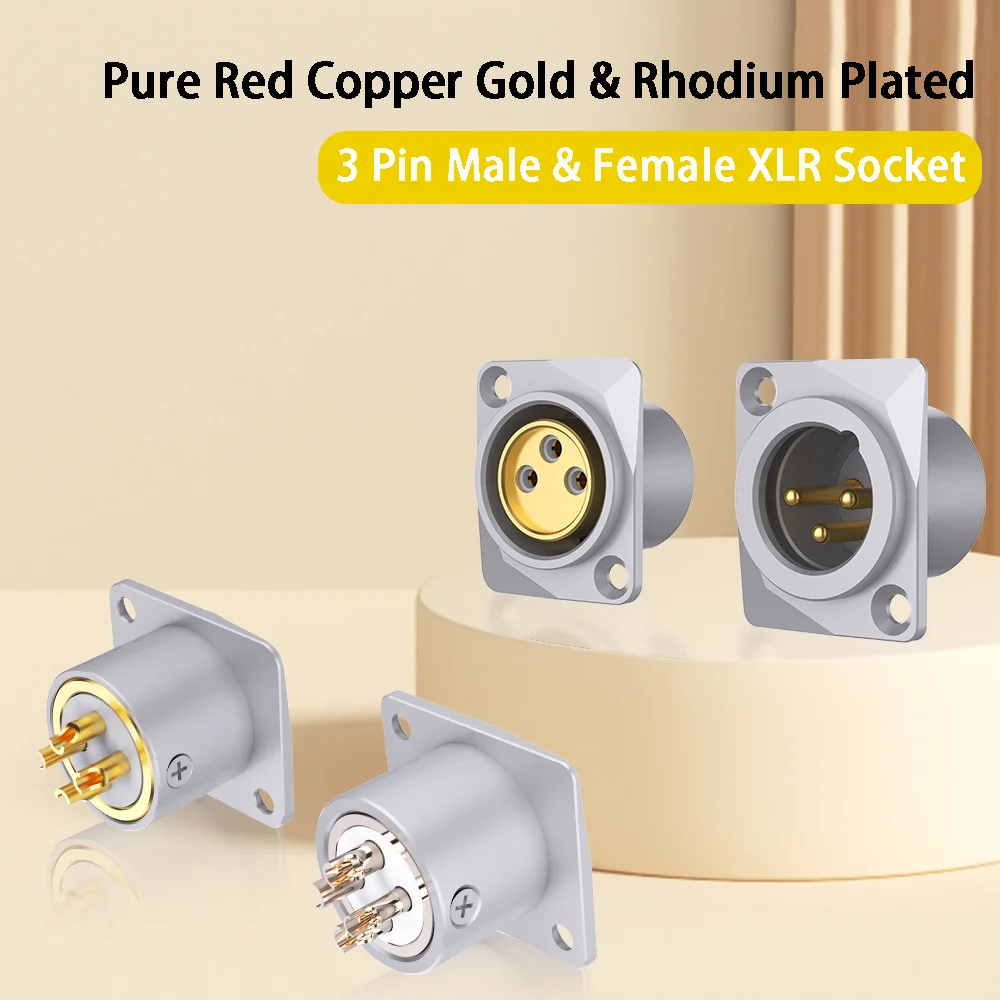 Monosaudio Pure Copper Gold&Rhodium Plated XLR 3 Pin Male Female Socket Connector Adapter Panel Mount Chassis Socket