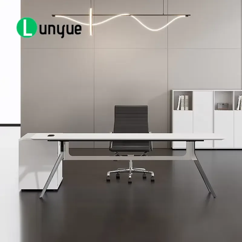 Luxury Modern Executive Office Desk and Chair Set Stainless Steel Frame Wooden Top Ergonomic Home Furniture for CEO Workspace