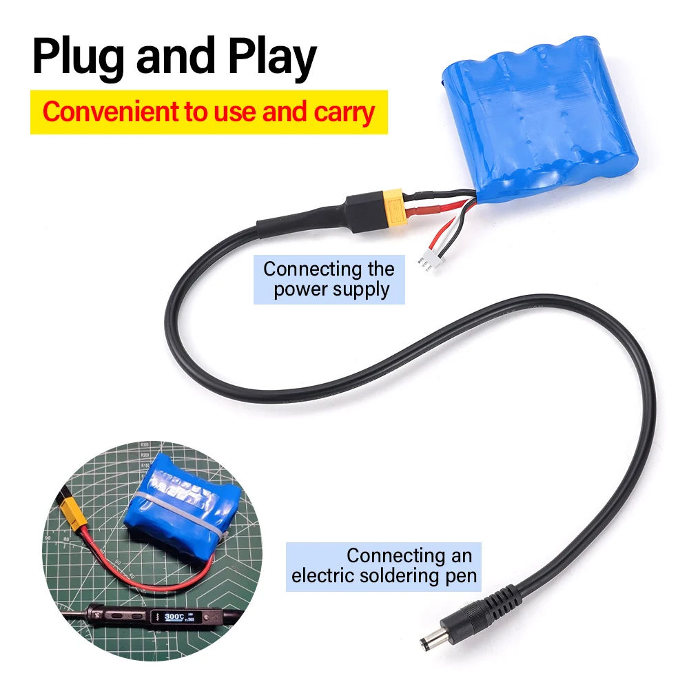 XT60 Male Bullet Connector to Male DC5525 Power Adapter Cable Cord For TS100 TS101 Pine Electric Soldering Iron Battery Charging