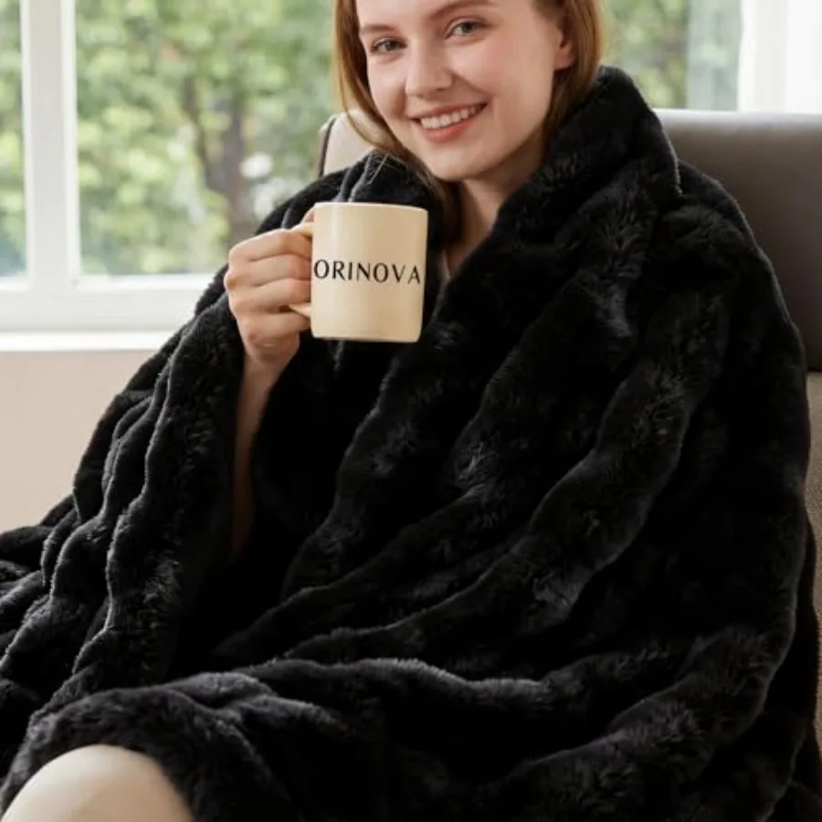 Fluffy Thick Fur Throw Blanket 50x60 for Bed Couch Office Chair Bunny Soft Blanket for Adults Gift Home Living Room Decorative