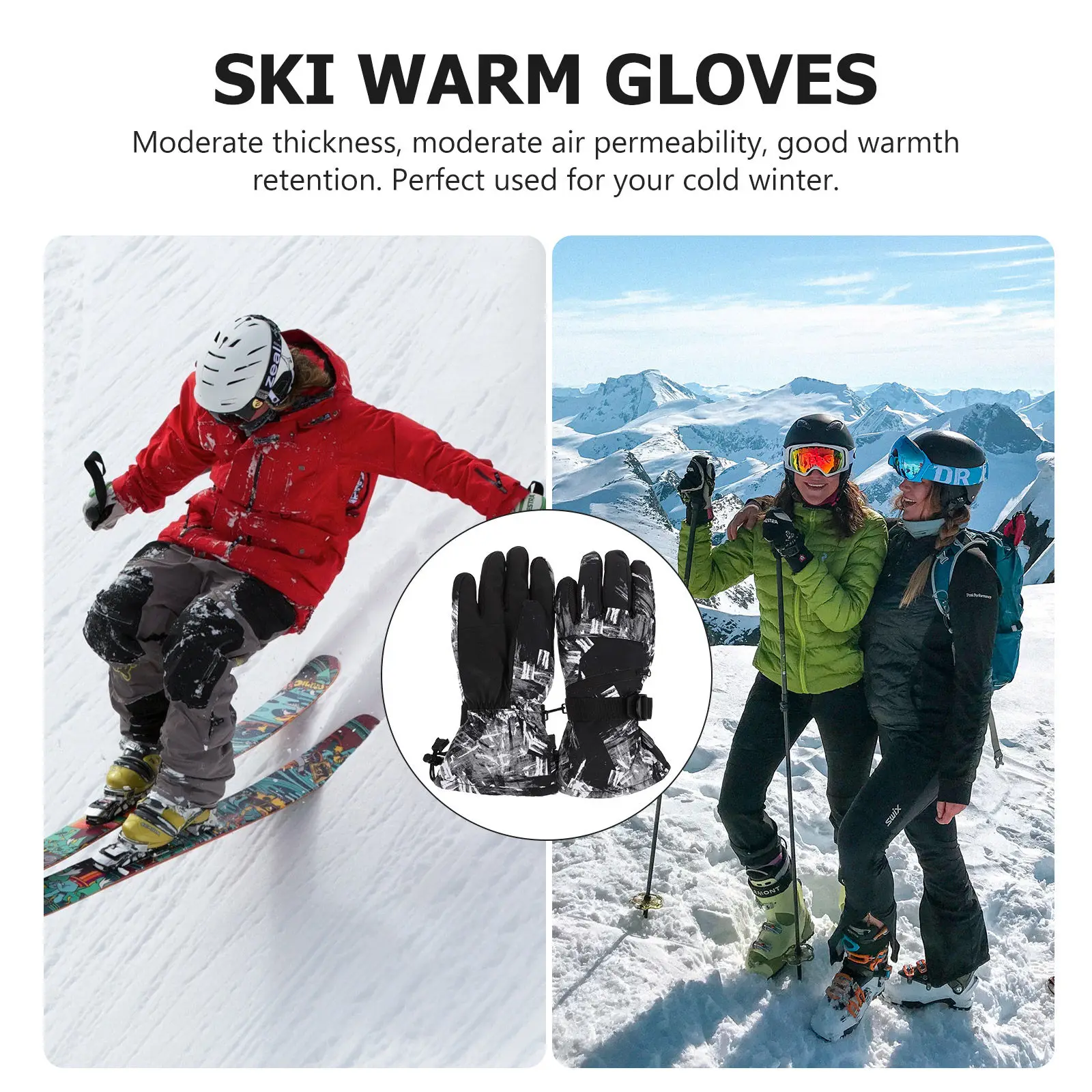 

1 пара зимних лыжных перчаток, водонепроницаемые, ветрозащитные, регулируемые, теплые перчатки для езды на велосипеде, товары для домашнего использования и велоспорта