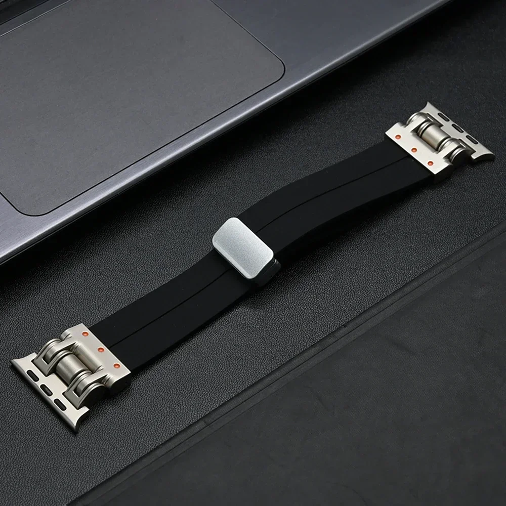 Magnetic Silicone Band for Apple Watch Ultra 3 2 49mm 9 8 7 45mm Loops Bracelet Strap for iWatch Series 11 10 46mm 6 5 4 Se 44mm