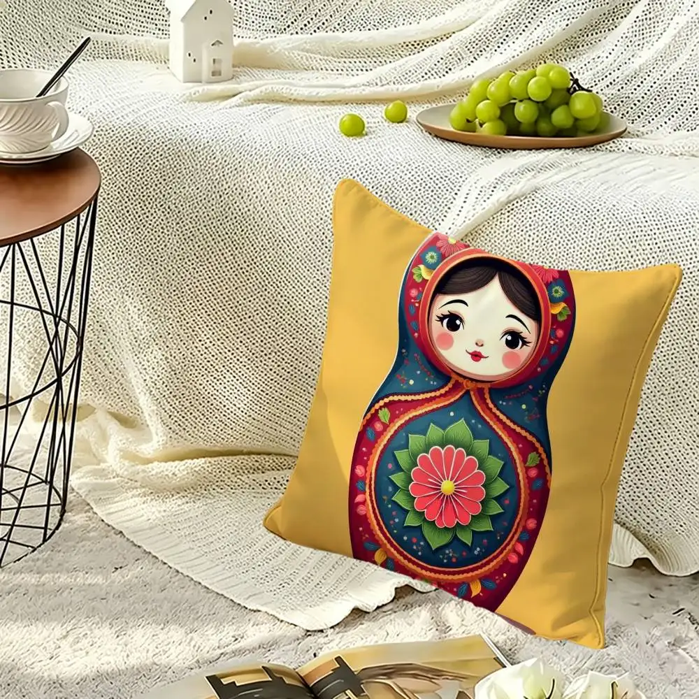 Russian N-Nesting Dolls Pillow Case Sofa Living Room for Bedroom Headboard Backrest Cushion Square Nap Time