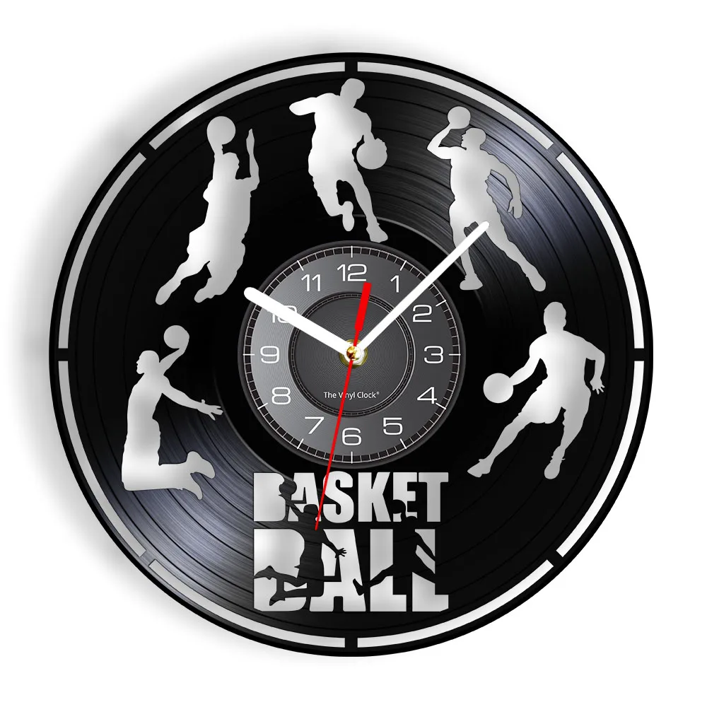 Basketball Retro Vinyl Record Wall Clock For Kids Room Sports Decor Basketball Player Silhouette Wall Clock Basketballer Gift