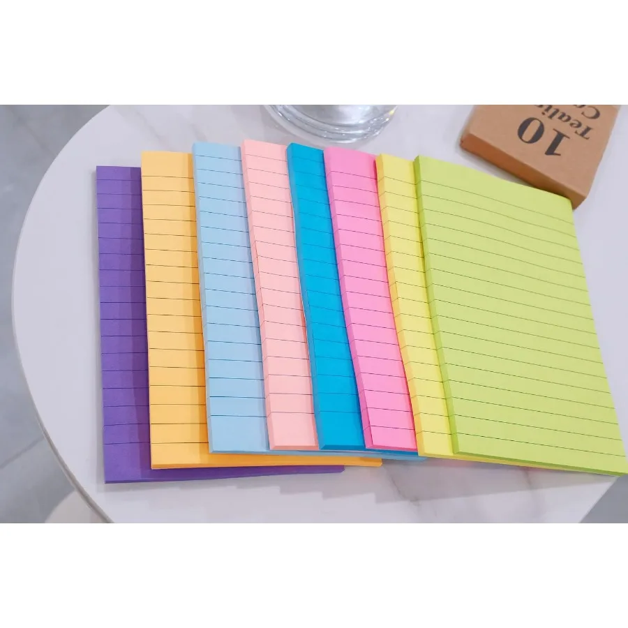8 Pads of Lined Sticky Notes 4x6 in Post 8 Colors SelfStick Notes Pad with Bright and Colorful Big Rectangular Design for Offic