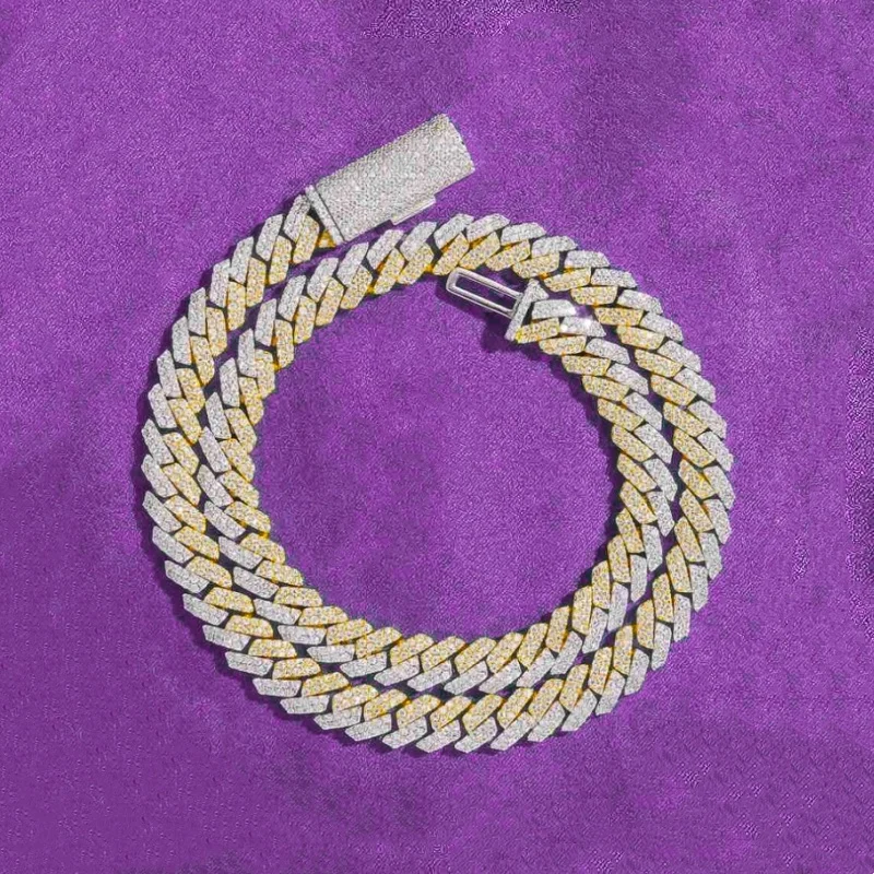 12MM 10MM Pass Diamond Tester Hip Hop D Color Split Two Tone Moissanite Men's Cuban Link Chain With 925 Sterling Silver GRA.