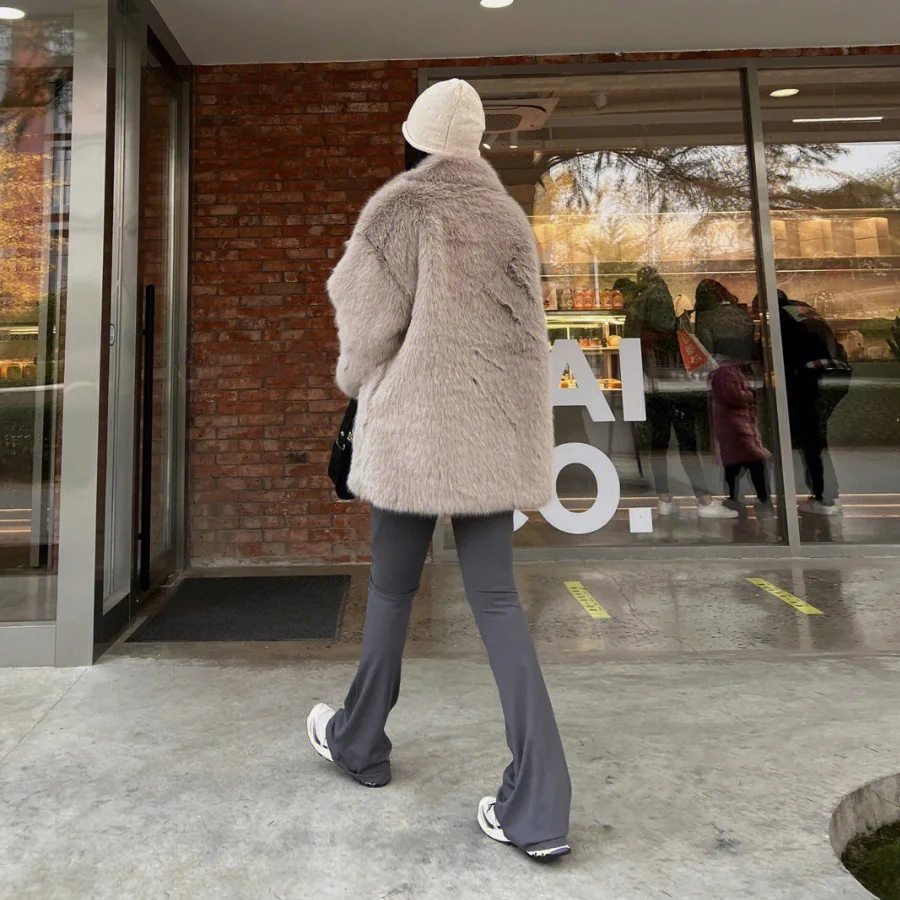 Imitação de cabelo de raposa médio e longo terno gola imitação de pele F ur jaqueta solta de pelúcia