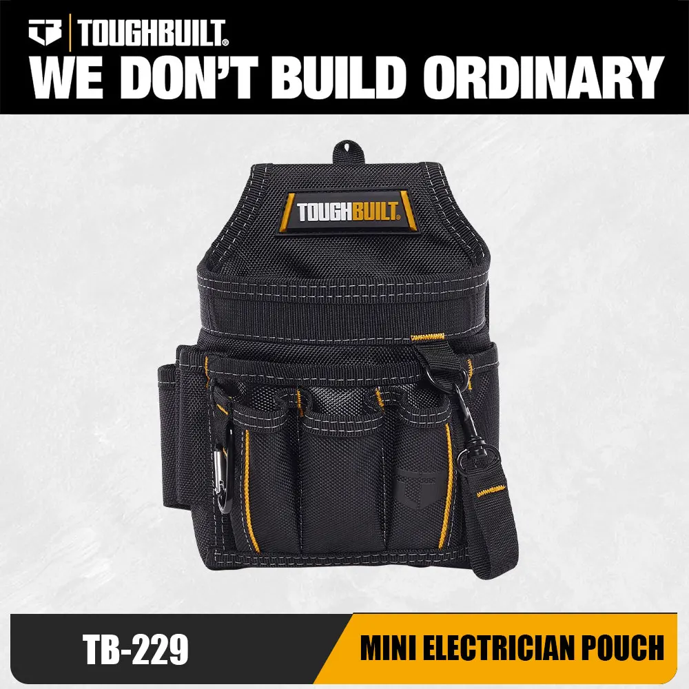 1pc TOUGHBUILT Mini Electrician Pouch: Durable Black Tool Organizer with Compartments