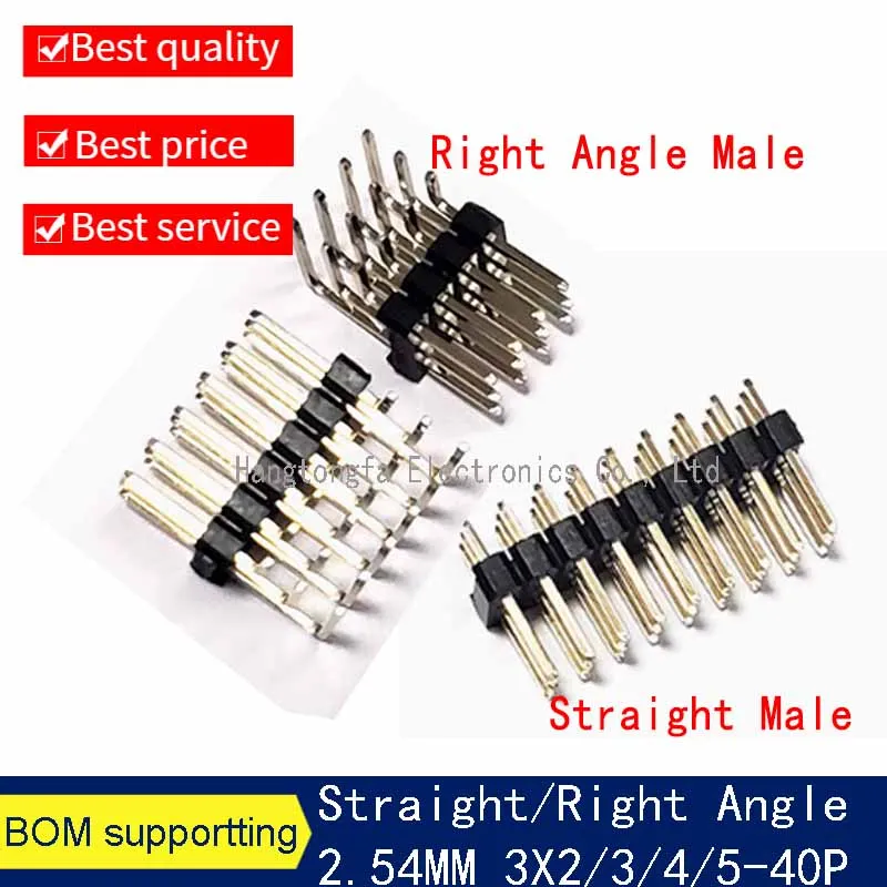 5PCS 2.54 PITCH  3*40 PCB Connector Three Row Male Right Angle 3X2/3/5 40P Straight Male Breakaway  Pin Headersocket  Pinheader