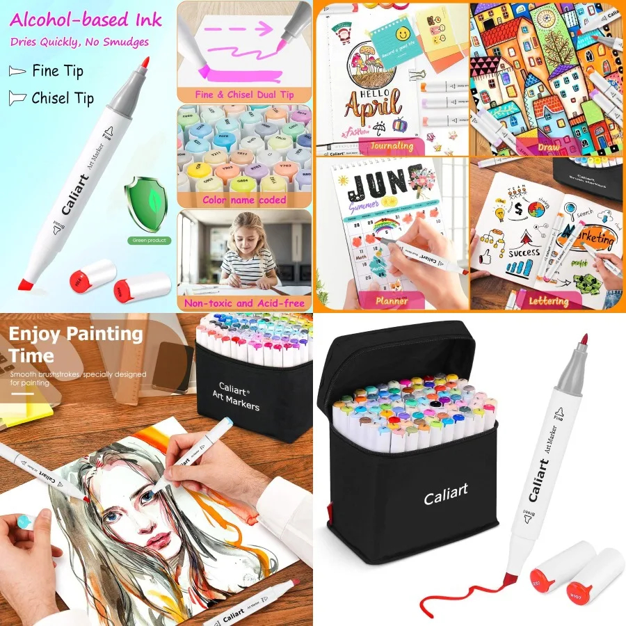 

Спиртовые маркеры Caliart, 8 цветов, тонкое долото, цветные маркеры с двойным наконечником для взрослых, книжки-раскраски, художницы, иллюстрация, эскиз Pe