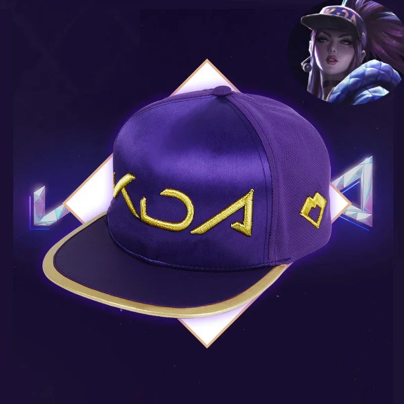 LoL Akali KDA Cappello Cosplay KDA AKALI Cappello Gioco Cofano in cotone Rap Cap KDA Maschera Berretto viola per uomo Donna