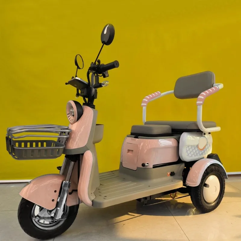 Wholesale 650W Electric Tricycle 3 Wheel Cargo Bike Adults Scooter with Passenger Seat Basket, Long Range Mobility E-Trike Pink