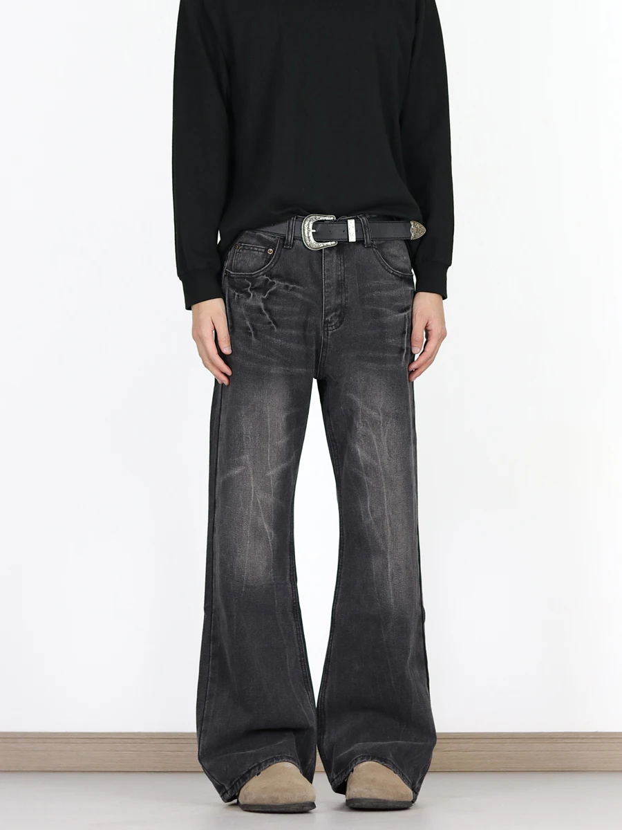 

Американские ретро-джинсы с выцветшим узором и принтом молнии, мужские модные облегающие джинсы Cleanfit, длинные брюки свободного кроя, повседневная одежда