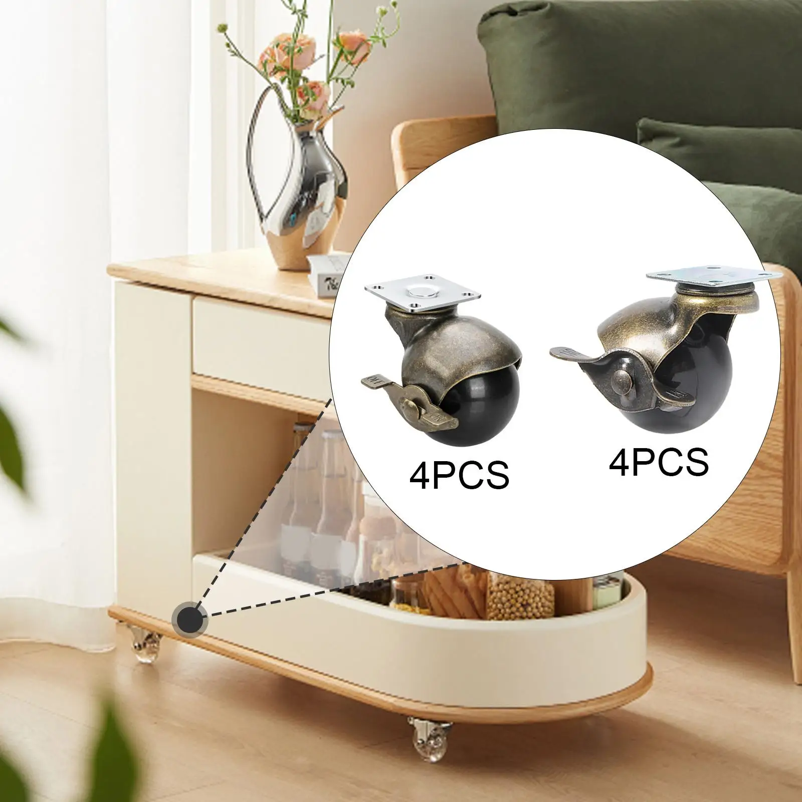4 Pack Ball Caster Swivel Wheel Heavy Duty Easy to Install Sturdy Antique Vintage Style for Bookshelf Tea Cart Table Ottoman