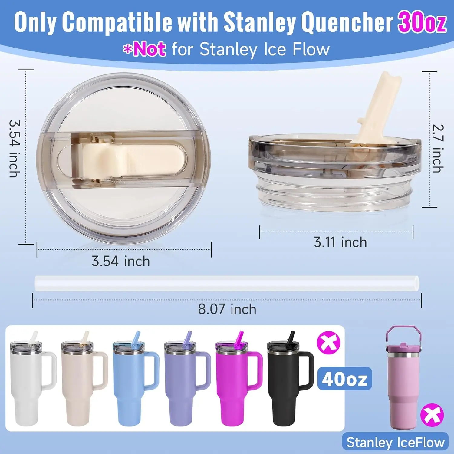 Replacement Lid for Stanley Cup 30 oz, Spill-Proof Tumbler Cover with Flip Straw, Leakproof Water Bottle Lids Stanley Accessorie