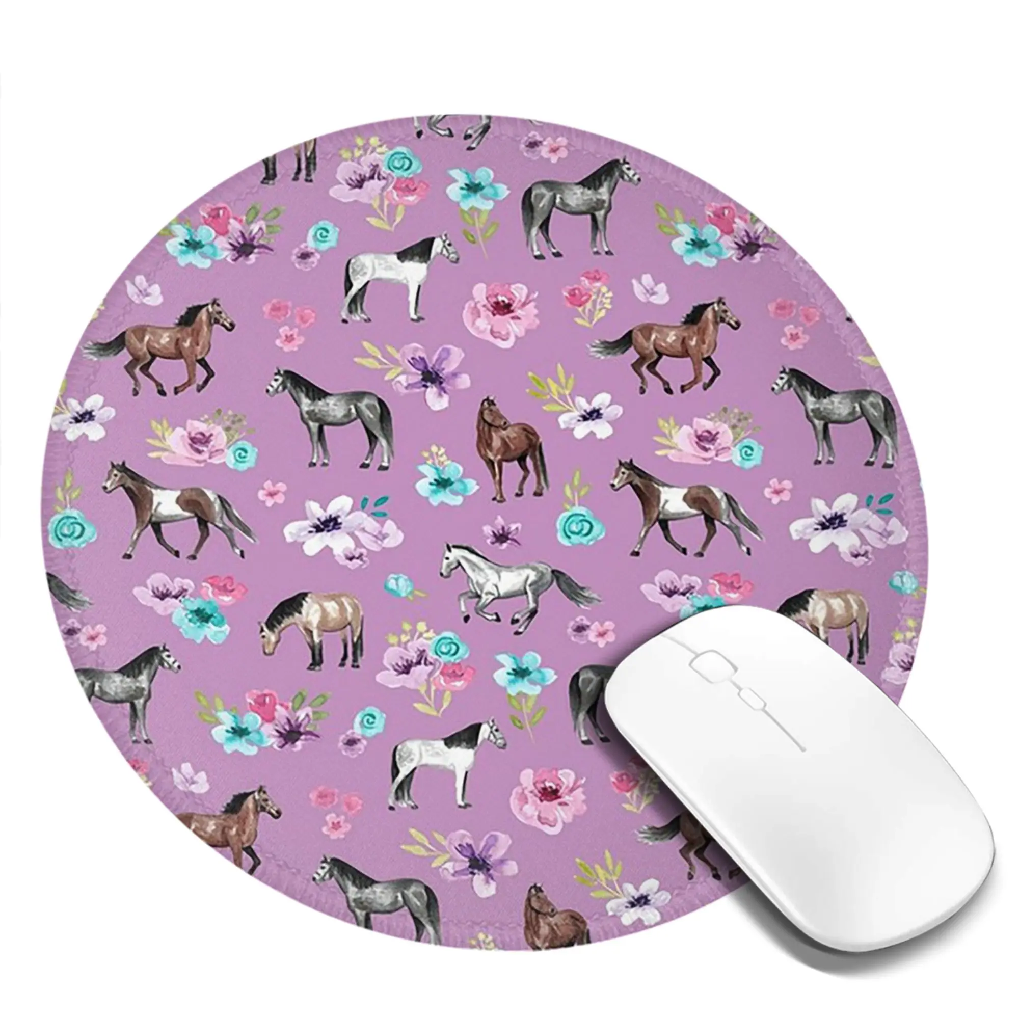Horses and Flowers Light Purple, Pony Floral Mouse Pad Computer Keyboard Mouse Mat Gamer PC Laptop Desk Mat Office Table Mats