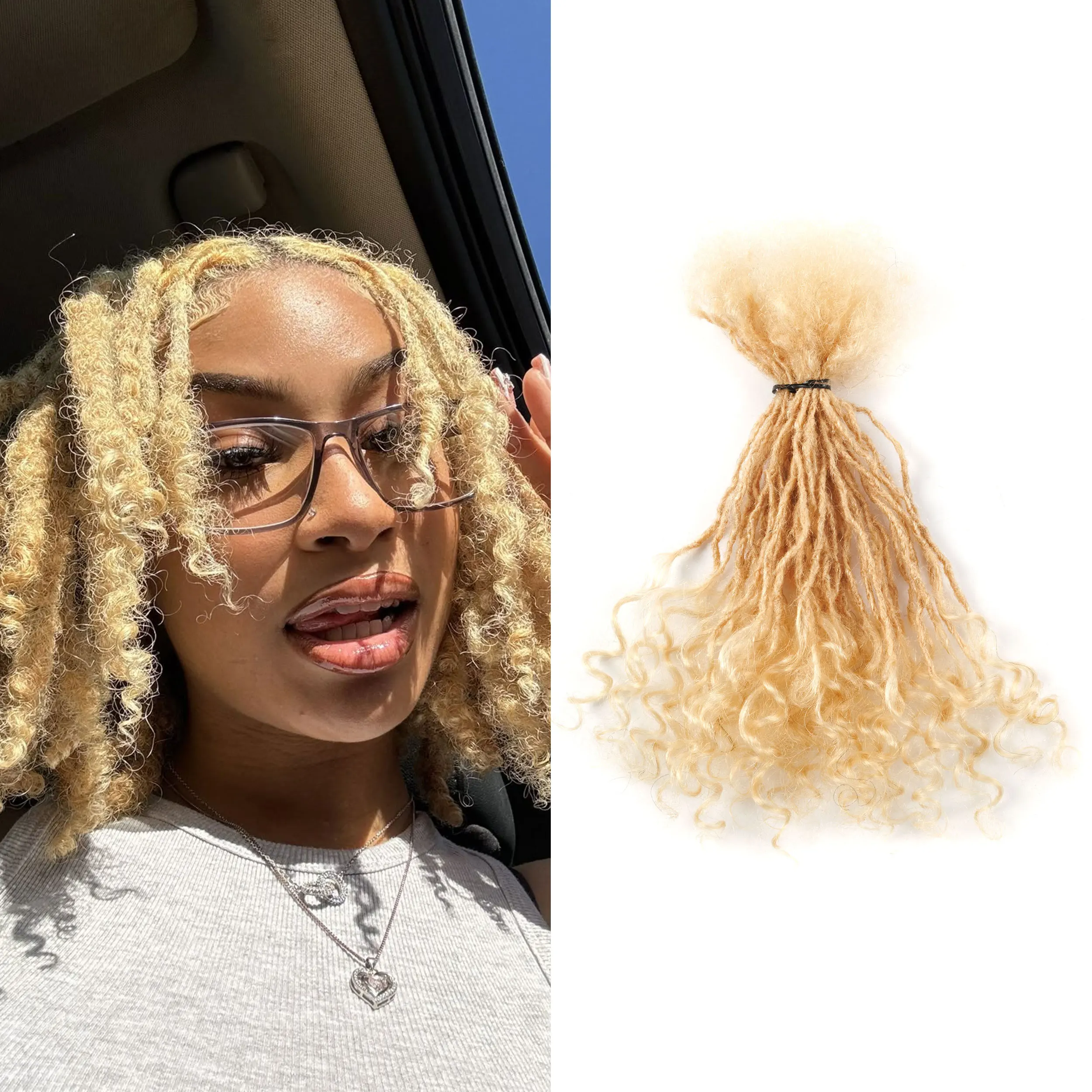 

100% Full Handmade #613 Blonde Sister Locs Extensions Human Hair Dreadlock Extensions with Curly Ends