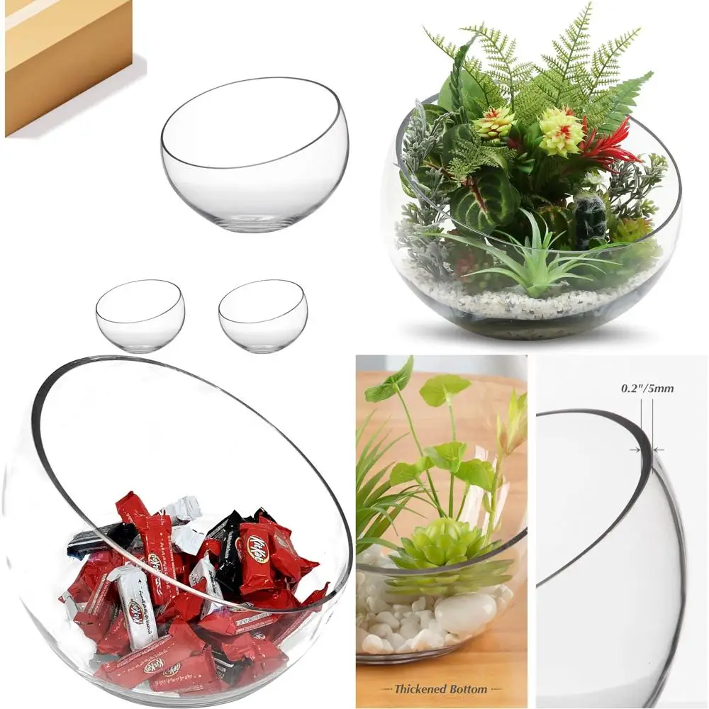 

Clear Slant Cut Glass Bowl Vase, Bulk Terrarium, Candy Dish, Fruit Jar, Floral Container, Ideal for Weddings and Events