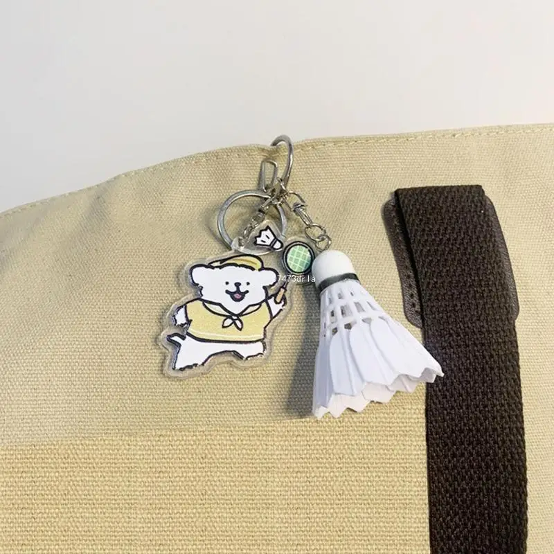 Cartoon Dog Badminton Key Chain Badminton Pendant Small Keychain Acrylic Key Rings Gift for Badminton Lover Couples Dropship