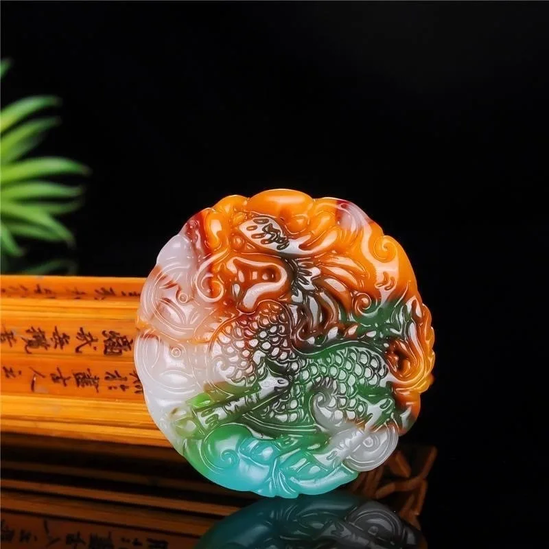 

New Colorful Jade Unicorn Round Pendant, Retro Ethnic Style Pendant.