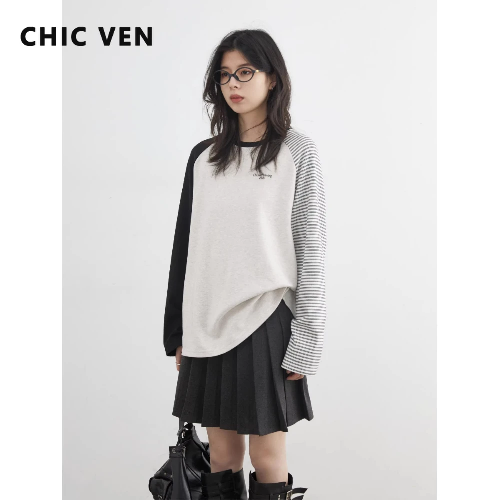 CHIC VEN New Fashion Women T-Shirts Loose Casual Long Sleeved O Neck Tees Bottom Female Top Pullover Coat Autumn Winter 2025
