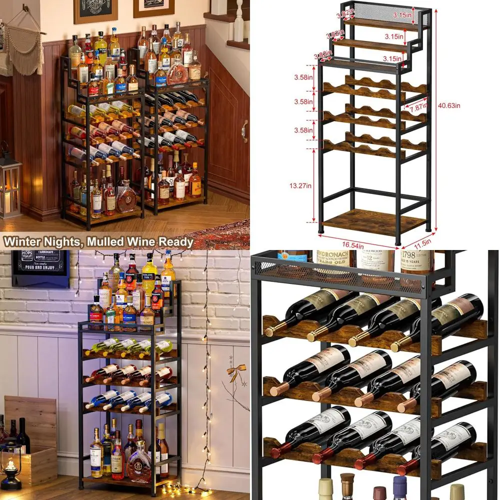 

Large Capacity Floor Wine Rack and Liquor Cabinet - Freestanding Storage Shelf for Red Wine, Champagne, Whiskey with Stepped Bot