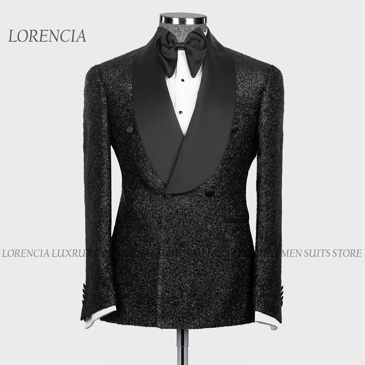 

Luxury Customized Crystals Men Suits Double Beaded Breasted 2 Pieces Sets Male Prom Blazers Groom Wedding Tuxedos Male Blazers