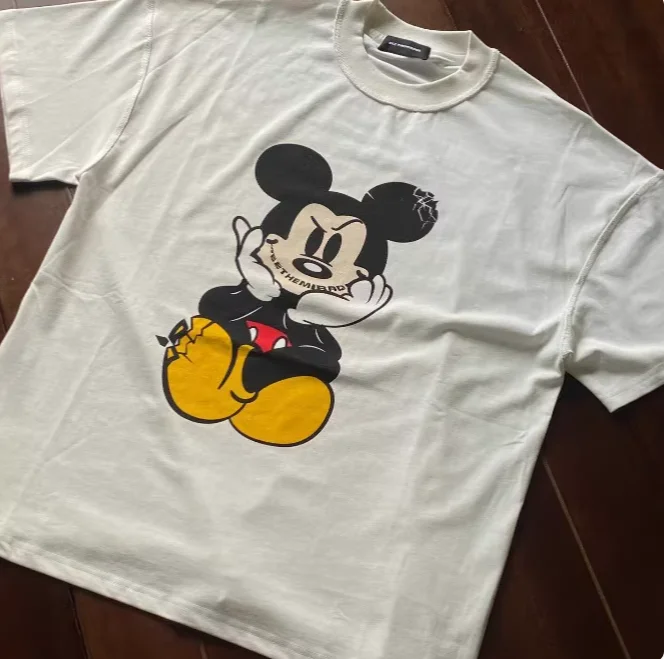 Miniso 2026 Urocza Koszulka z Krótkim Rękawem z Nadrukiem Myszki Miki w Stylu Retro, Bawełniana, Męska Damska, Nowa Modna Luźna Koszulka w Stylu Studenckim