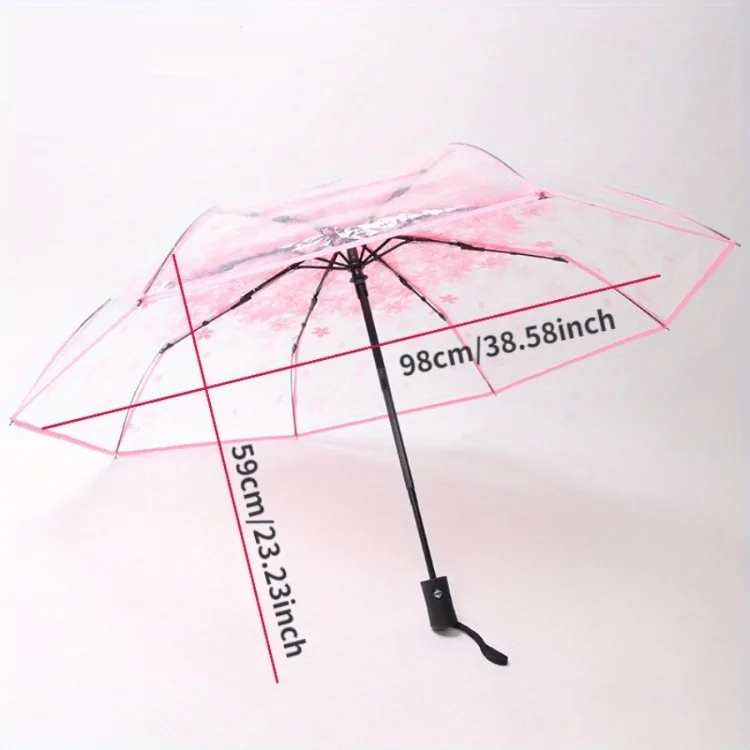 Transparent Folding Cherry Blossom Umbrella Automatic Waterproof Fashion Simple Elegant Sunny Umbrella