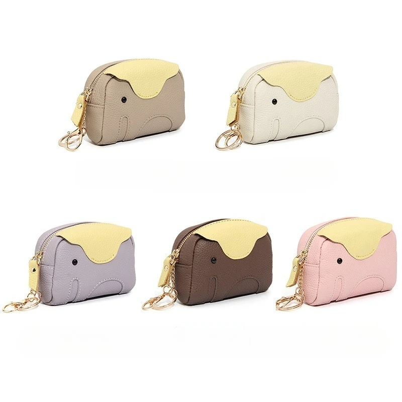 

Genuine Leather Elephant Coin Purse with Detachable Keyring, Bag Charm Zipper Wallet, Decorative Organizer Bag for Coins & Keys