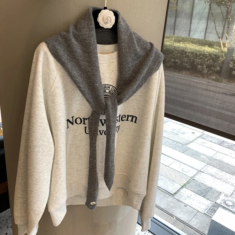 

Универсальный шарф в корейском стиле с цветовыми блоками, нишевая высококачественная вязаная однотонная лента-лента для обвязывания, накидка-шаль.