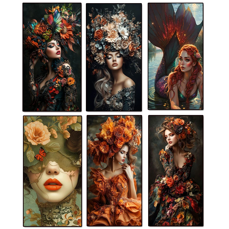 

Full Square Round Diamond Painting Beautiful Woman With Flower Diamond Mosaic Embroidery Rhinestones Cross Stitch Art Home decor