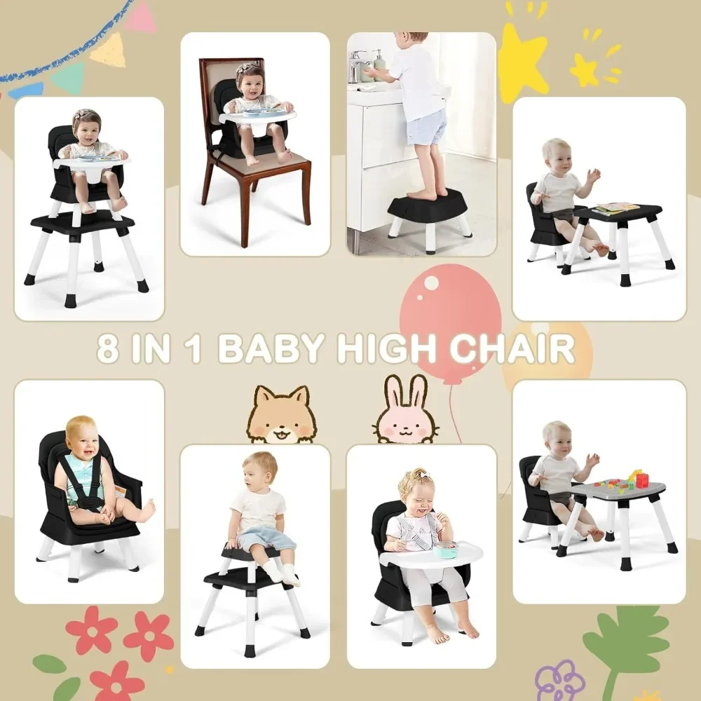 Baby High Chair, 8 in 1 Convertible Highchairs for Babies and Toddlers, Children Dining Booster Seat/Kids Building Block Table