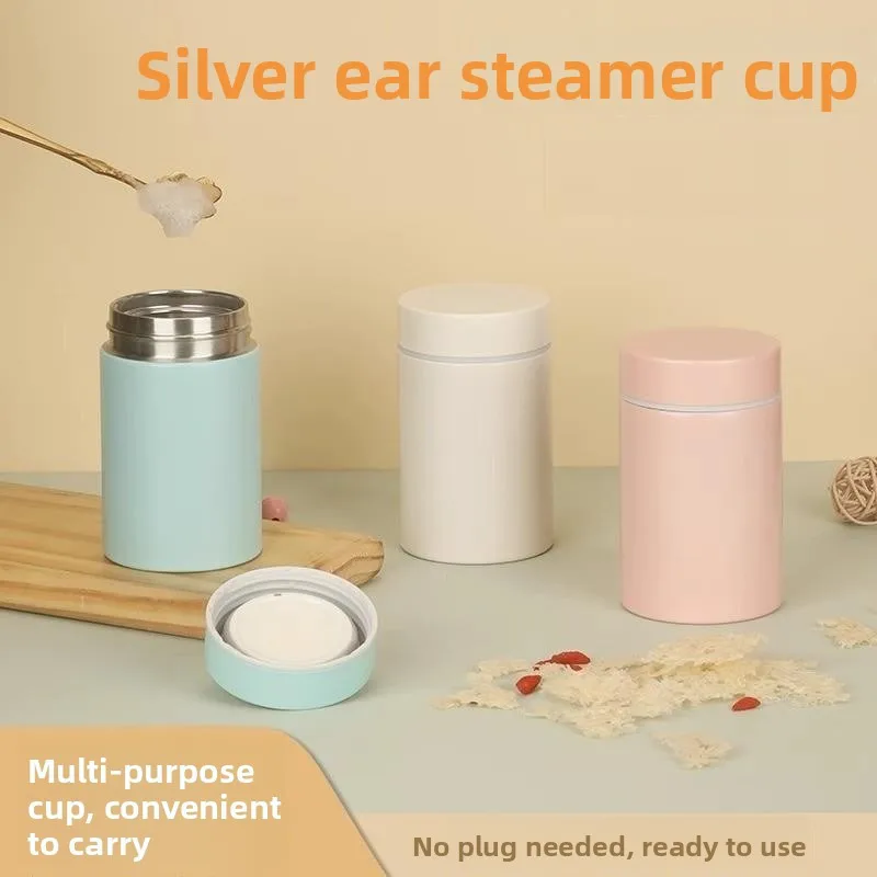 

Silver Ear Bird's Nest Slow Cooker Stainless Steel Insulated Mug Portable Soup Making Nordic Style Daily Gift