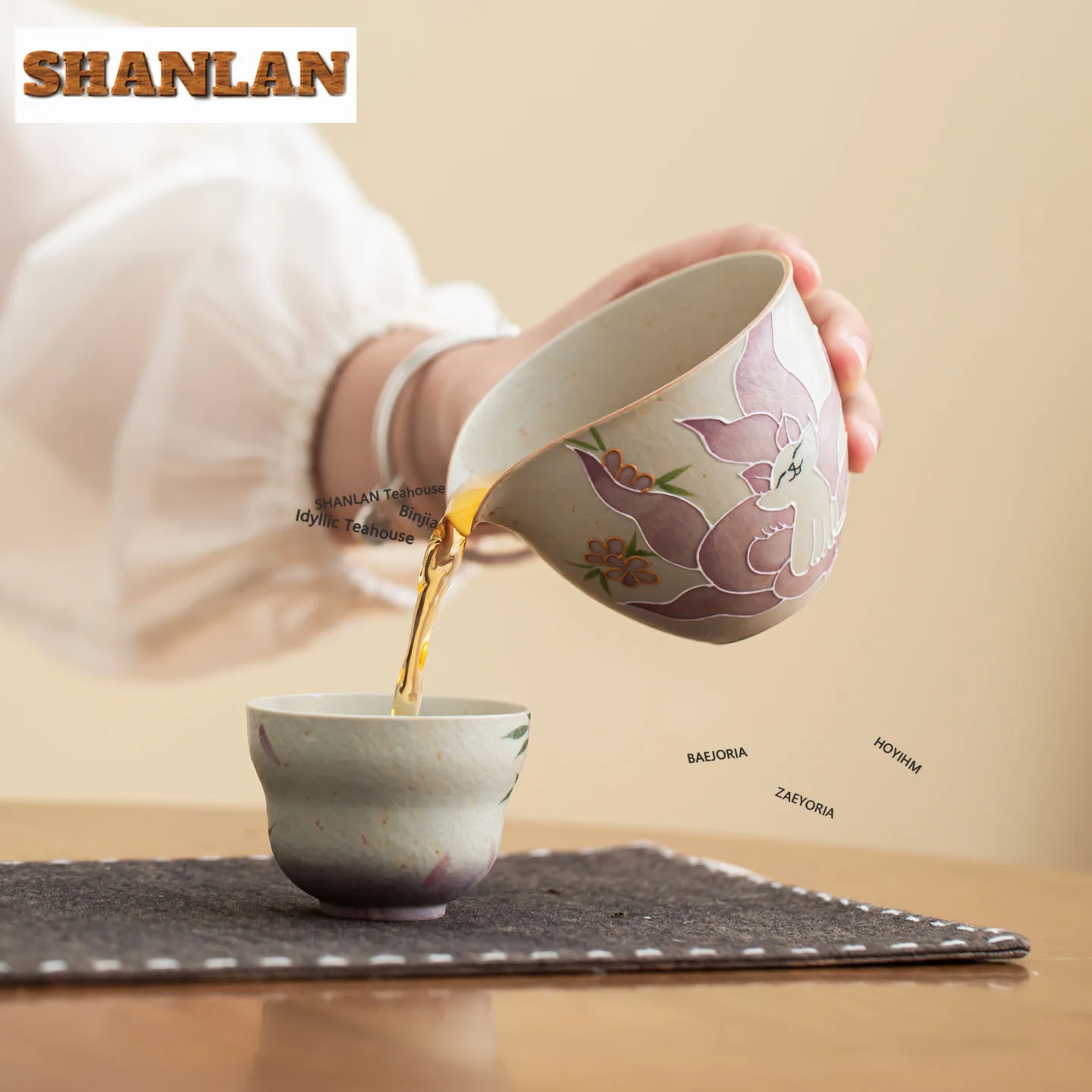 HOYIHM 175ml Hand-painted Nine-tailed Fox Tea Pitcher Divide Tea Cha Hai Dispenser Justice Cup White Tea Fair Mug Cha Supplies