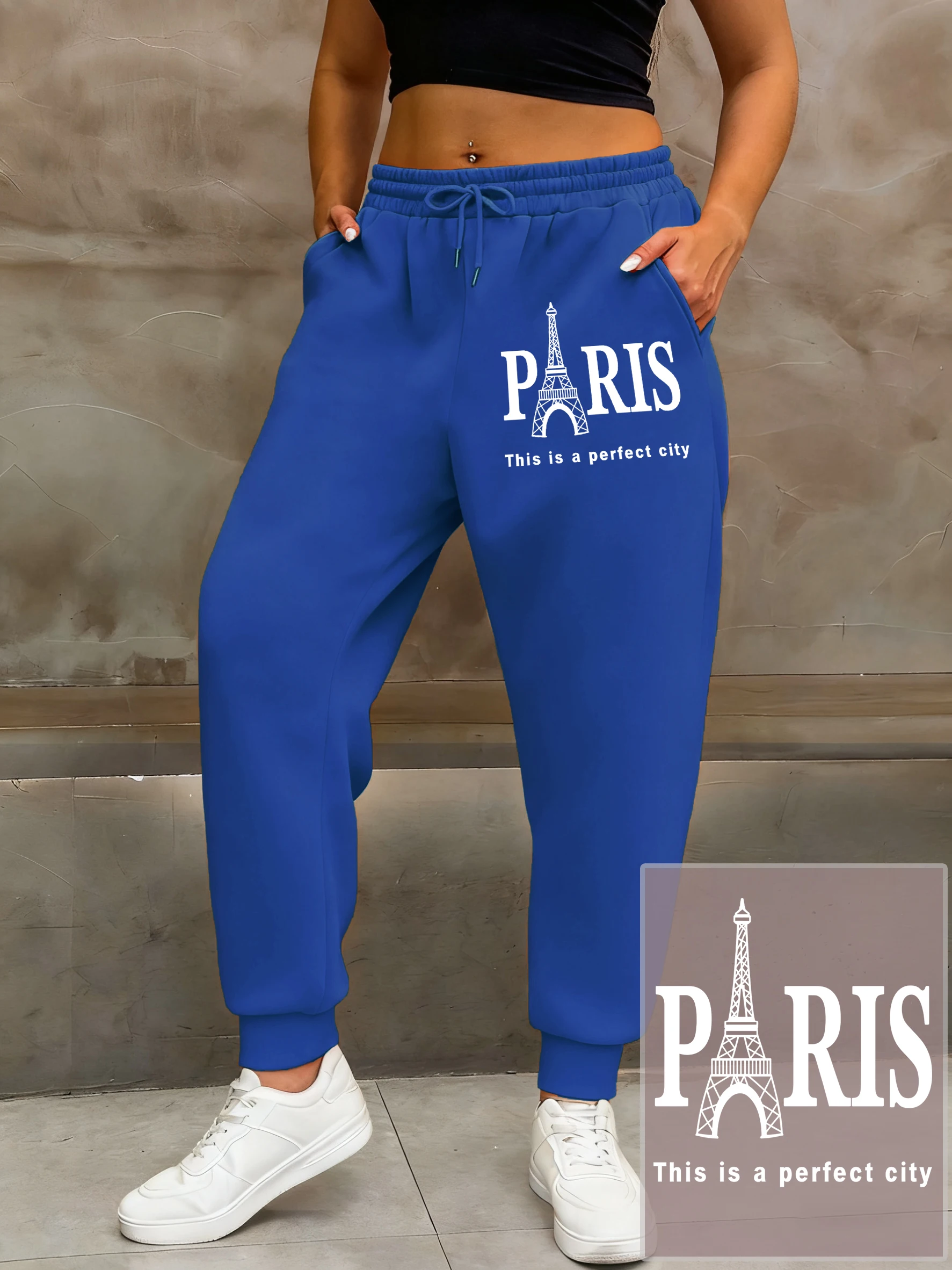 Perfect City Paris Print Women'S Sweatpant Street Comfortable Pant Pocket Multicolor Clothes Autumn Fleece Y2K Jogging Pants