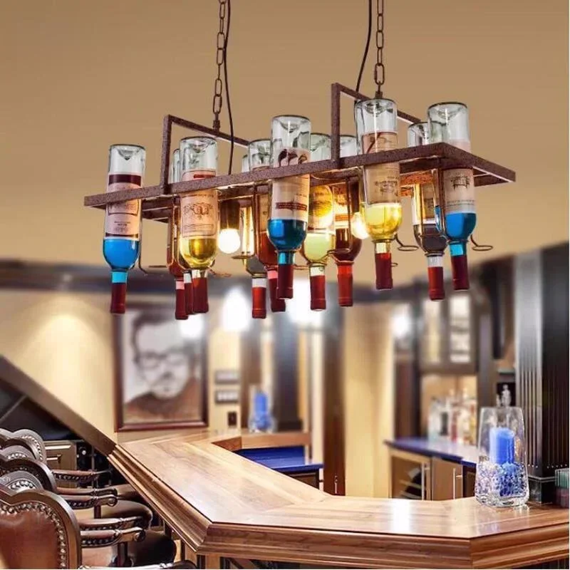 

Wine Bottle Pendant Lamp Industrial Vintage E27 Bulb with Clear Glass Lighting for Cafe Restaurant Bar Living room Decor 220V