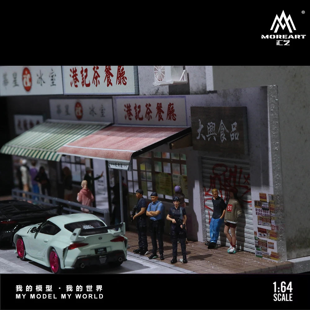 Diorama 1:64 Car Garage Model LED Lighting Hong Kong Street Car Parking Lot Scene Display Model Toys