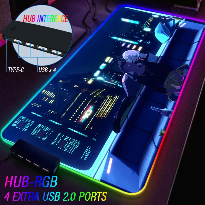 900*400mm RGB Luminous Mouse Pad NCPD Rebecca Lucy Extensible 4 USB Type C HUB Huge Game Magic Color Custom DIY Desk Rug