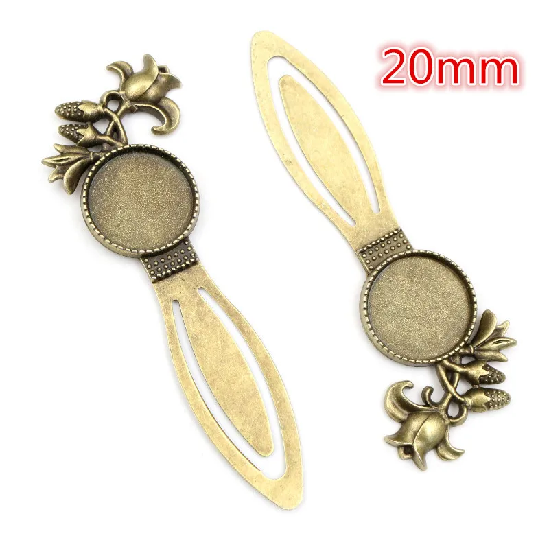 2pcs Antique Silver Plated Bronze Bookmark Cabochon Base Set