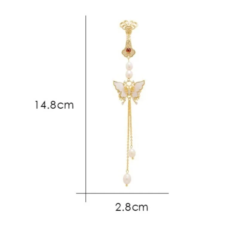 Exquisite Palace Style White Shell Butterfly Tassel Pendant Pearl Brooch Women Party Jewelry