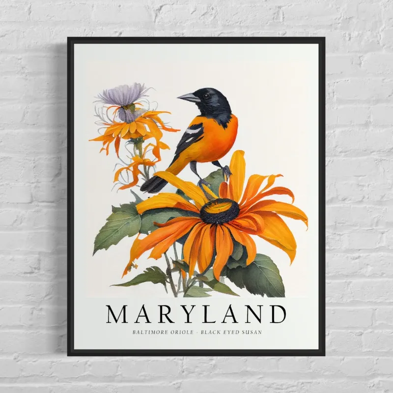 Alabama Arizona Florida Kansas Maryland State Bird Flower Poster Canvas Printing Decor Living Room Bedroom Wall Art Home Decor