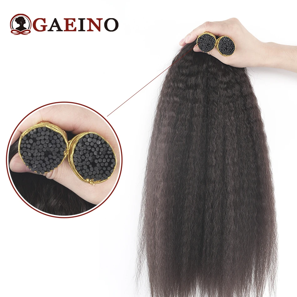 Kinky extensões de cabelo reto para mulheres, cabelo real, cápsula de queratina preta natural, pré ligado fusão humana, eu dica