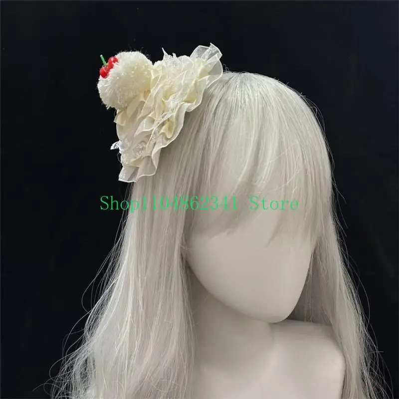 652F Novelty Fascinator Hat Clip Lace Handmade Birthday Cake Accessories for Women Clip Headpiece Birthday Art