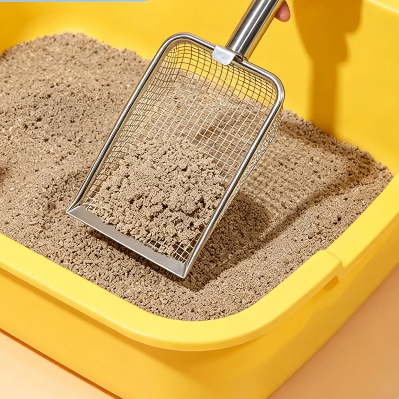 1pc New Pet Cat Waste Shovel Long Handle Stainless Steel Filter Metal Cat Pet Litter Sand Cleaning Scoop Tool Garbage Shovel