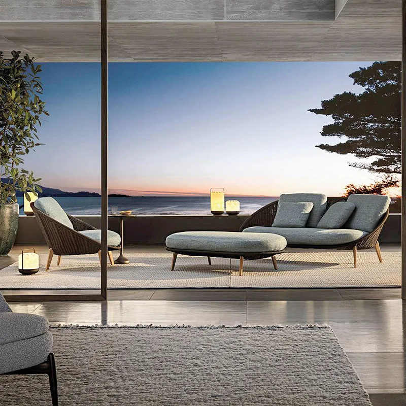 

Outdoor sofa outdoor waterproof sunscreen rattan leisure courtyard garden sun room leisure chair combination