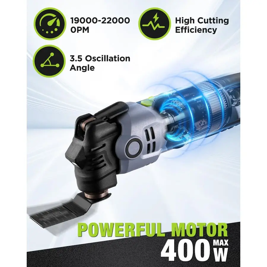 400W Oscillating MultiTool, 6Speed Corded Power Saw with LED Light, Quick Blade Change, 3.5 Oscillation Angle, 22 Accessories fo