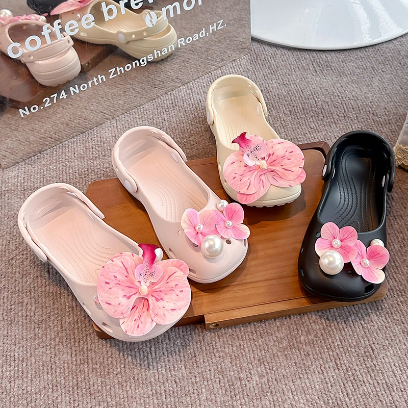 Designer Flower Ballet Clogs Kids Shoes for Girl Summer Elegant Pearl Shoes Decorations Original Mary Jane Shoe Princess Shoes